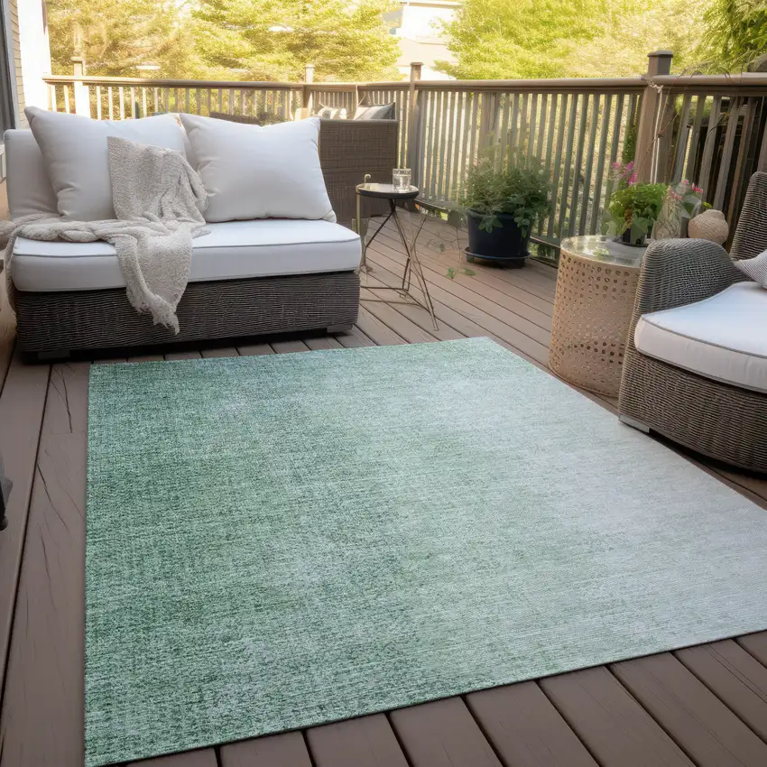 Artichoke Green And Fern Green Abstract Washable Indoor Outdoor Area Rug Photo 9