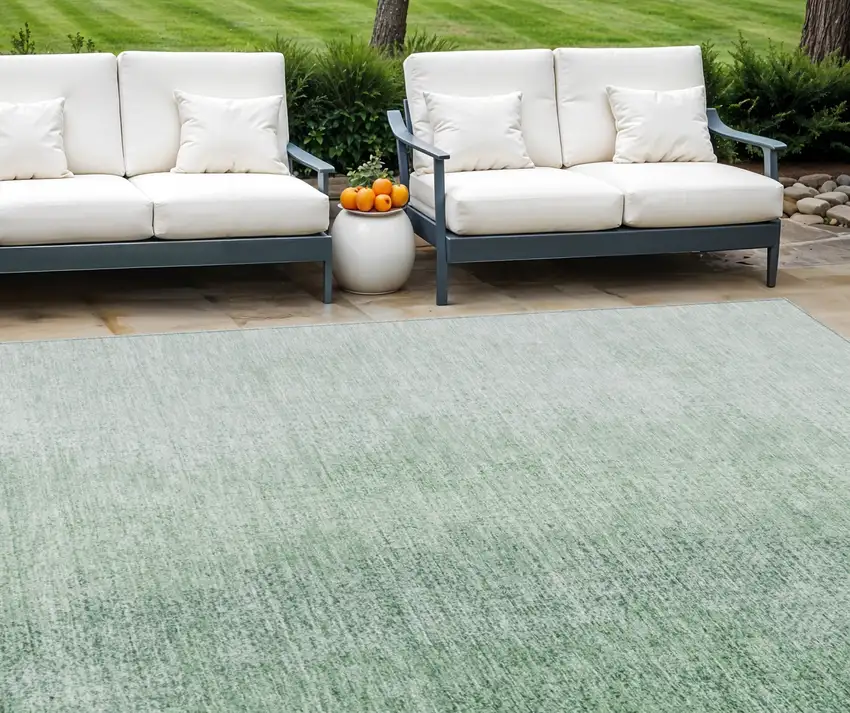 Artichoke Green And Fern Green Abstract Washable Indoor Outdoor Area Rug Photo 1