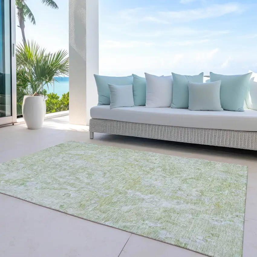Artichoke Green And Fern Green Abstract Washable Indoor Outdoor Area Rug Photo 8