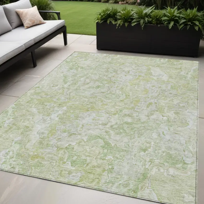 Artichoke Green And Fern Green Abstract Washable Indoor Outdoor Area Rug Photo 1