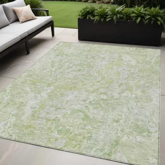 Artichoke Green And Fern Green Abstract Washable Indoor Outdoor Area Rug Photo 1