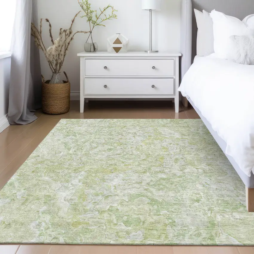 Artichoke Green And Fern Green Abstract Washable Indoor Outdoor Area Rug Photo 9