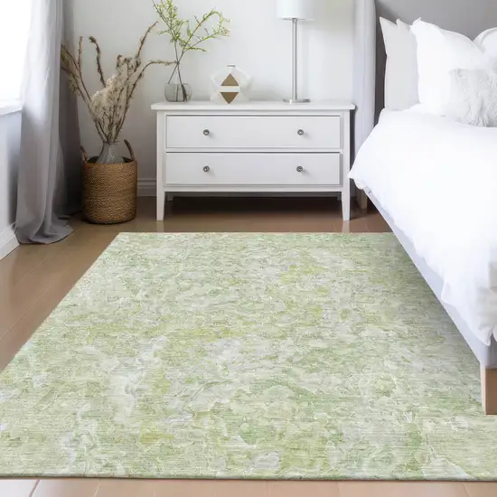 Artichoke Green And Fern Green Abstract Washable Indoor Outdoor Area Rug Photo 9