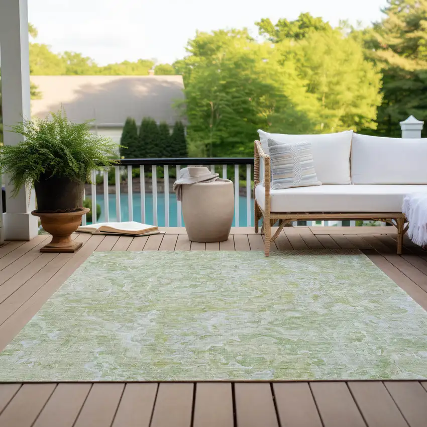 Artichoke Green And Fern Green Abstract Washable Indoor Outdoor Area Rug Photo 9