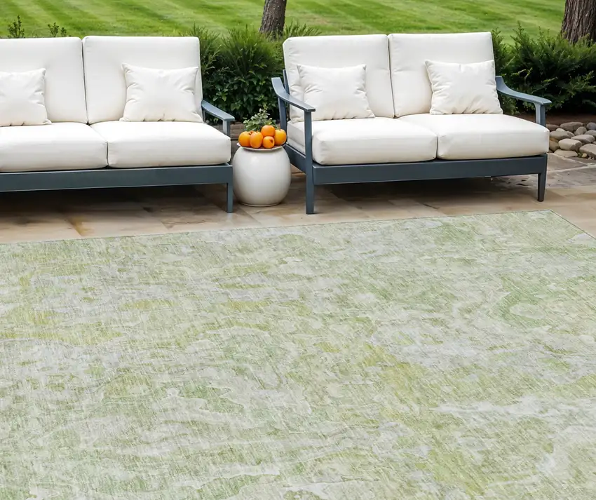 Artichoke Green And Fern Green Abstract Washable Indoor Outdoor Area Rug Photo 1