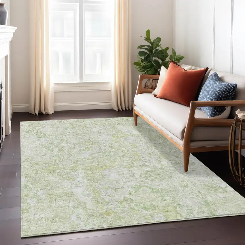 Artichoke Green And Fern Green Abstract Washable Indoor Outdoor Area Rug Photo 9