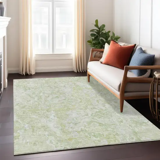 Artichoke Green And Fern Green Abstract Washable Indoor Outdoor Area Rug Photo 9
