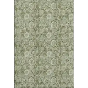 Photo of Artichoke Green And Fern Green Floral Washable Area Rug With UV Protection