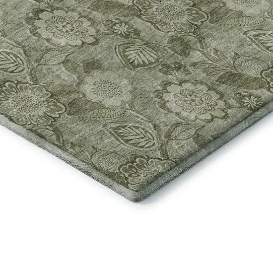 Artichoke Green And Fern Green Floral Washable Area Rug With UV Protection Photo 7