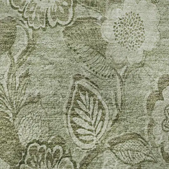 Artichoke Green And Fern Green Floral Washable Area Rug With UV Protection Photo 9