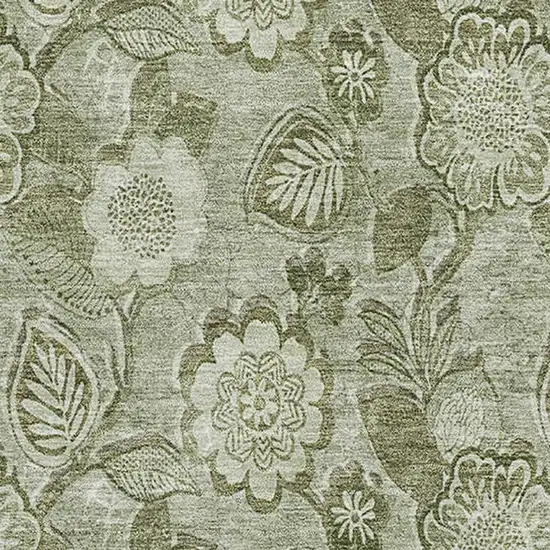 Artichoke Green And Fern Green Floral Washable Area Rug With UV Protection Photo 3