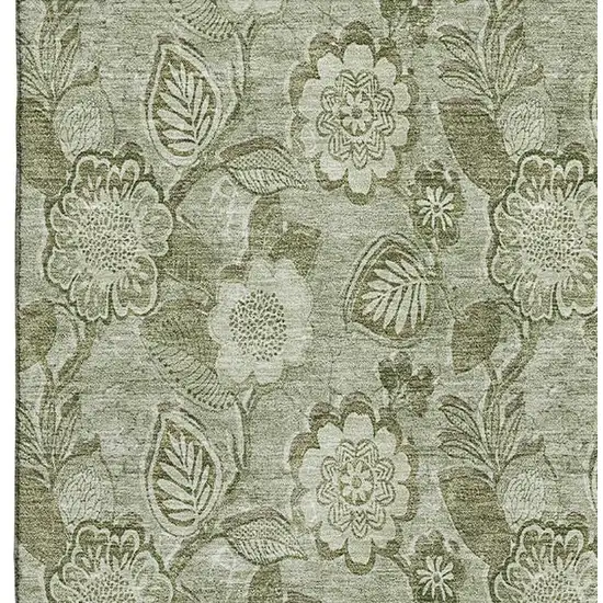 Artichoke Green And Fern Green Floral Washable Area Rug With UV Protection Photo 4