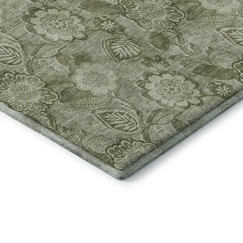 Artichoke Green And Fern Green Floral Washable Area Rug With UV Protection Photo 8