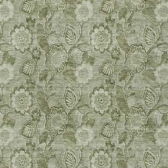 Artichoke Green And Fern Green Floral Washable Indoor Outdoor Area Rug Photo 4