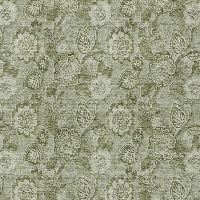 Artichoke Green And Fern Green Floral Washable Indoor Outdoor Area Rug Photo 4