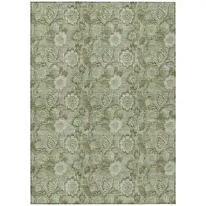 Photo of Artichoke Green And Fern Green Floral Washable Indoor Outdoor Area Rug