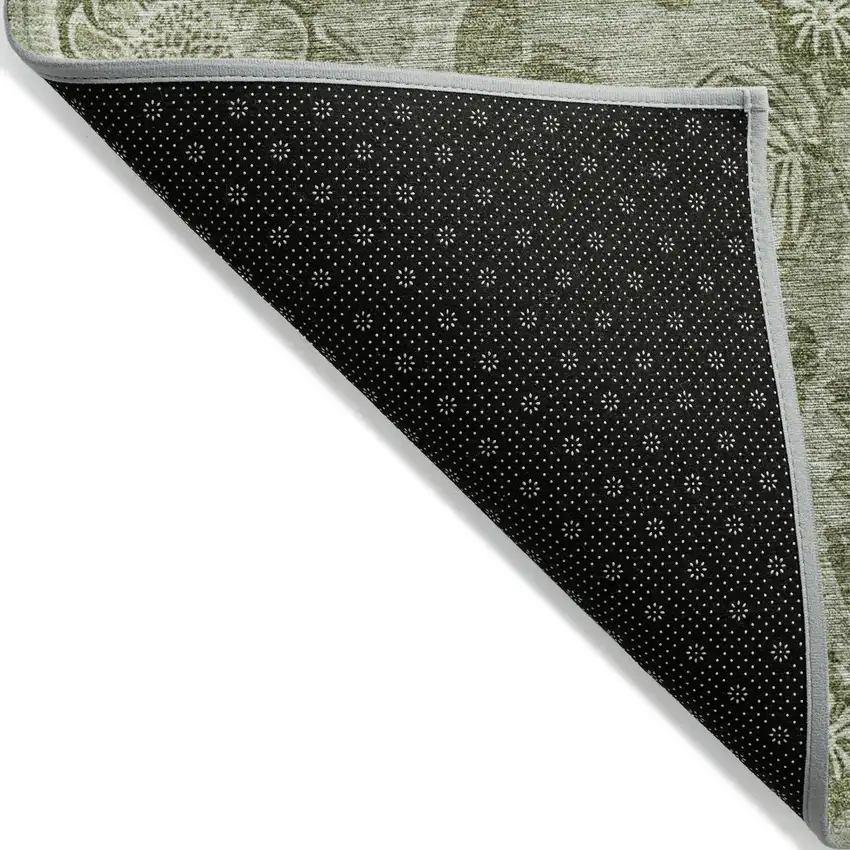Artichoke Green And Fern Green Floral Washable Indoor Outdoor Area Rug Photo 8