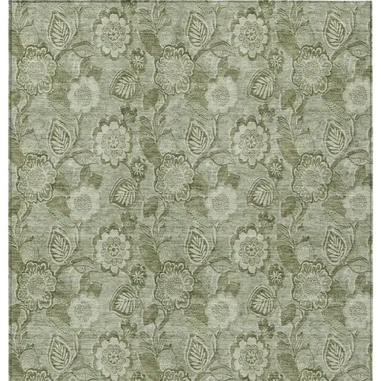 Artichoke Green And Fern Green Floral Washable Indoor Outdoor Area Rug Photo 7