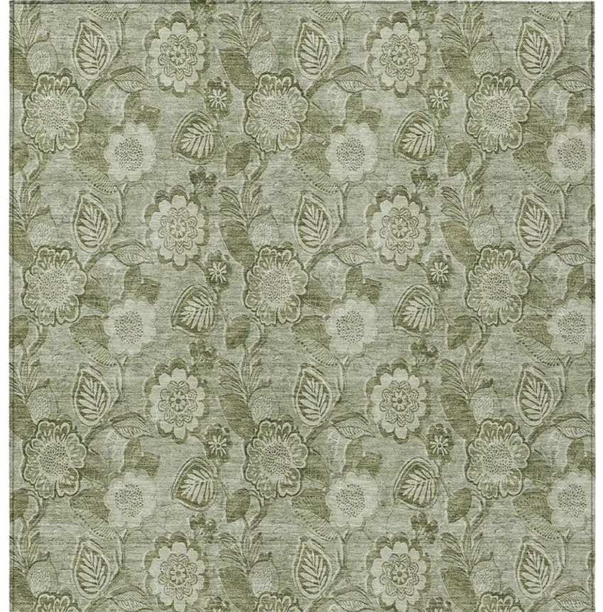 Artichoke Green And Fern Green Floral Washable Indoor Outdoor Area Rug Photo 7