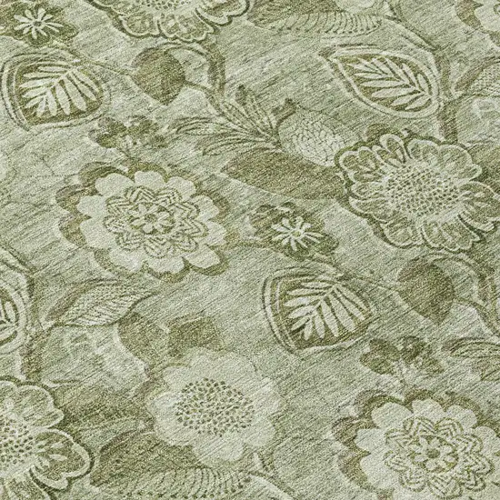 Artichoke Green And Fern Green Floral Washable Indoor Outdoor Area Rug Photo 9