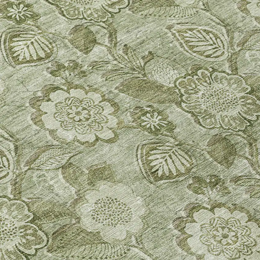 Artichoke Green And Fern Green Floral Washable Indoor Outdoor Area Rug Photo 9