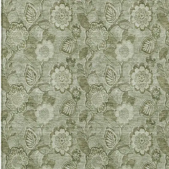 Artichoke Green And Fern Green Floral Washable Indoor Outdoor Area Rug Photo 6