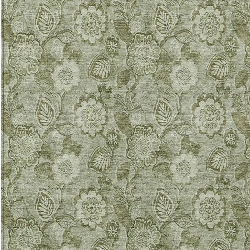 Artichoke Green And Fern Green Floral Washable Indoor Outdoor Area Rug Photo 6