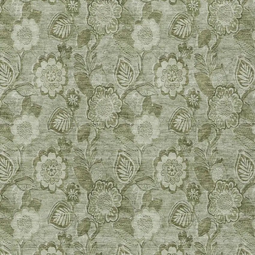 Artichoke Green And Fern Green Floral Washable Indoor Outdoor Area Rug Photo 4