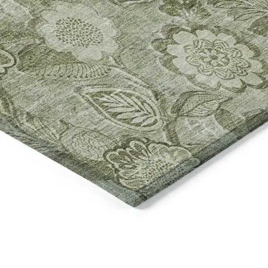 Artichoke Green And Fern Green Floral Washable Indoor Outdoor Area Rug Photo 9