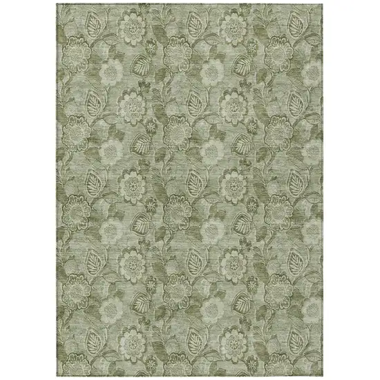 Artichoke Green And Fern Green Floral Washable Indoor Outdoor Area Rug Photo 1