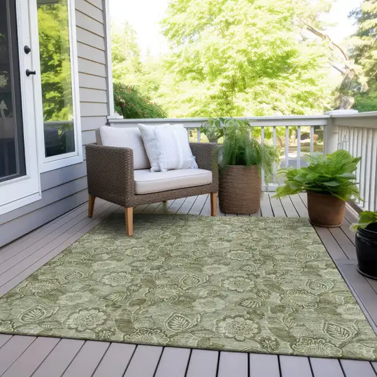 Artichoke Green And Fern Green Floral Washable Indoor Outdoor Area Rug Photo 8