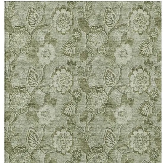 Artichoke Green And Fern Green Floral Washable Indoor Outdoor Area Rug Photo 4