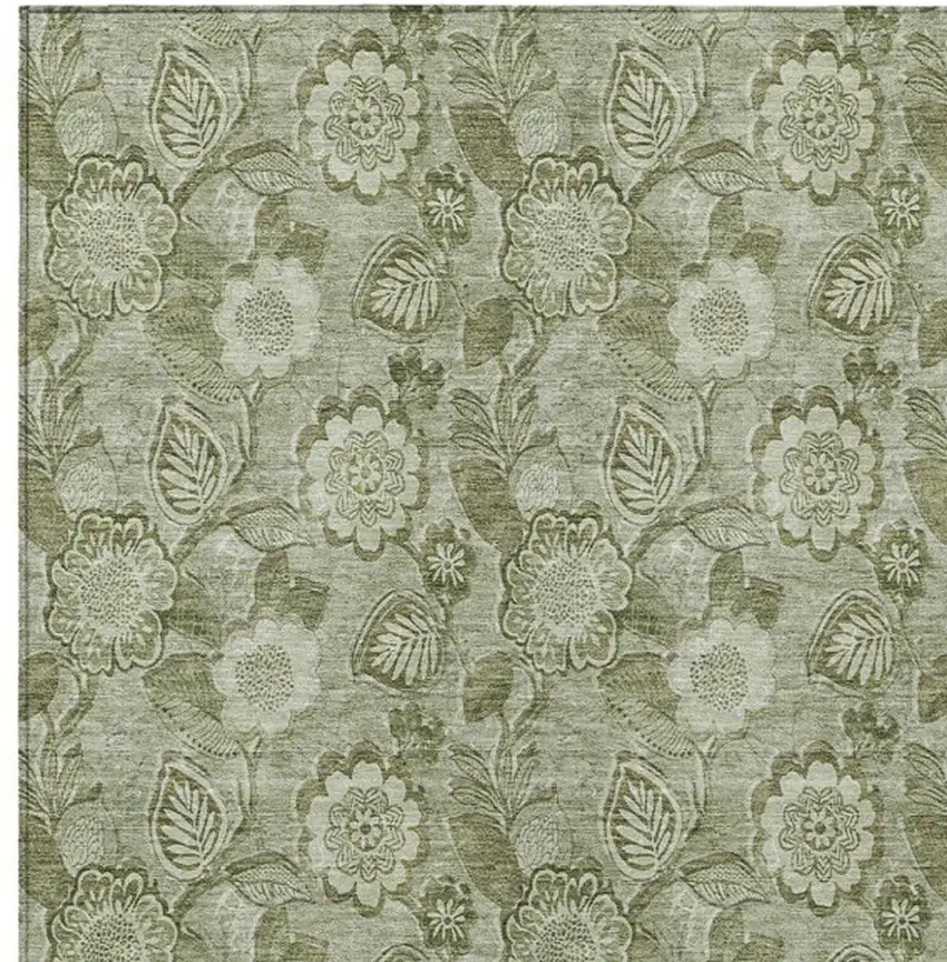 Artichoke Green And Fern Green Floral Washable Indoor Outdoor Area Rug Photo 4