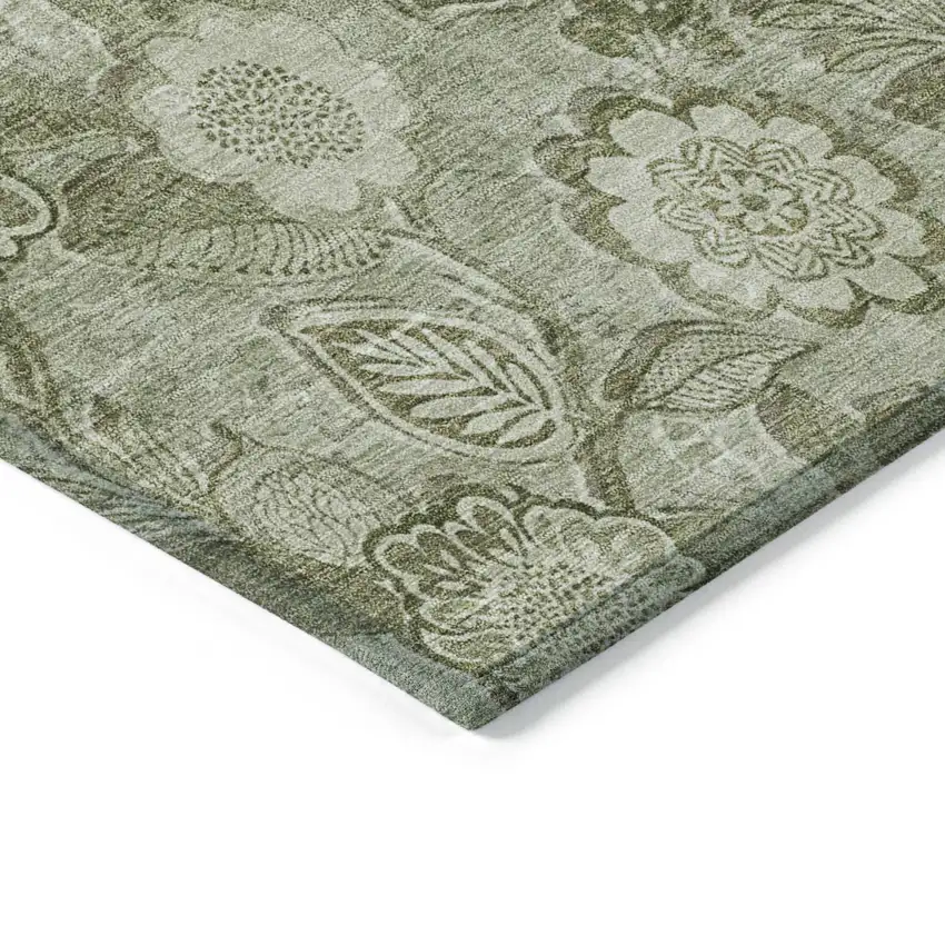 Artichoke Green And Fern Green Floral Washable Indoor Outdoor Area Rug Photo 9