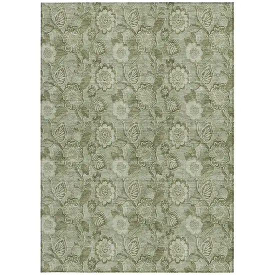 Artichoke Green And Fern Green Floral Washable Indoor Outdoor Area Rug Photo 3