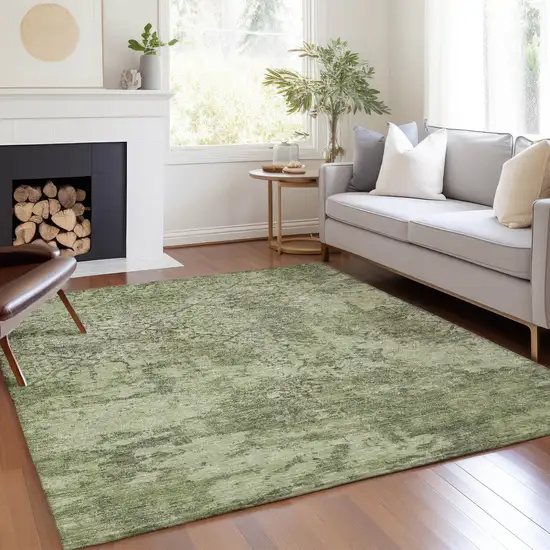Artichoke Green And Fern Green Floral Washable Indoor Outdoor Area Rug Photo 7