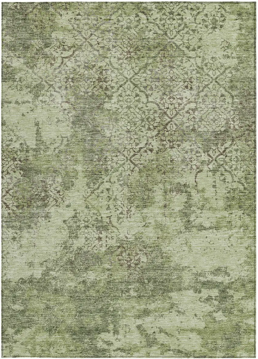 Artichoke Green And Fern Green Floral Washable Indoor Outdoor Area Rug Photo 5