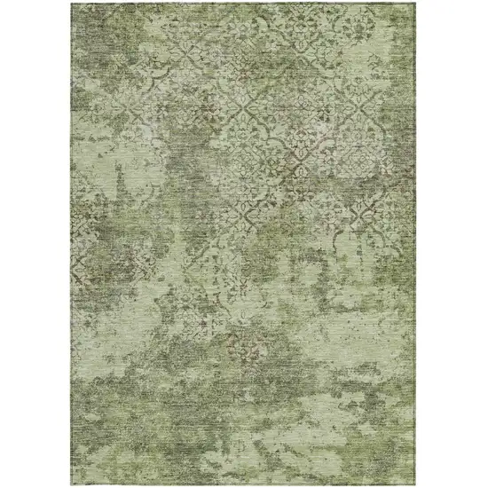 Artichoke Green And Fern Green Floral Washable Indoor Outdoor Area Rug Photo 5