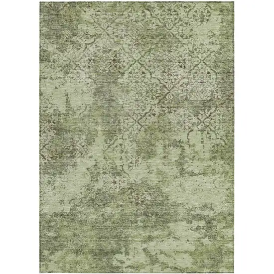 Artichoke Green And Fern Green Floral Washable Indoor Outdoor Area Rug Photo 5