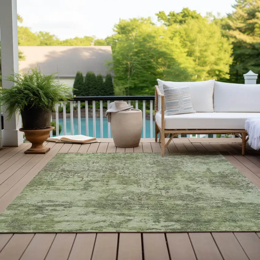 Artichoke Green And Fern Green Floral Washable Indoor Outdoor Area Rug Photo 9