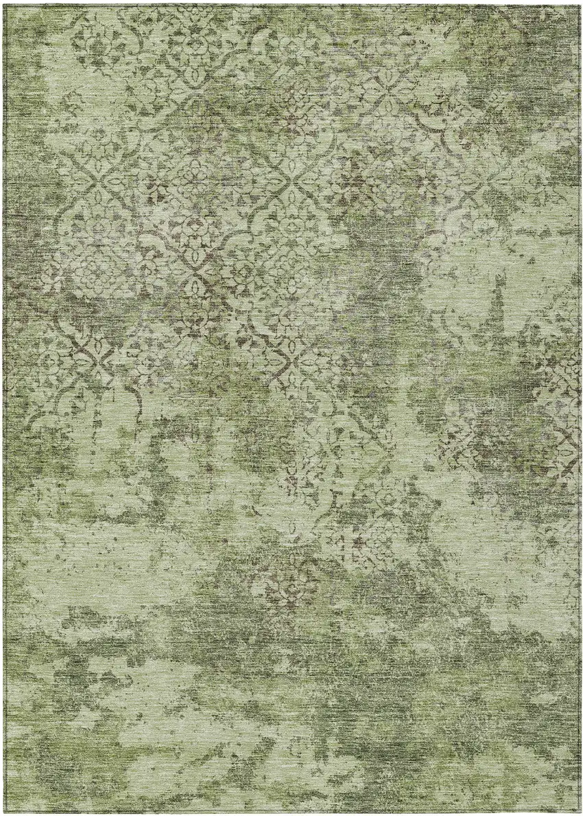 Artichoke Green And Fern Green Floral Washable Indoor Outdoor Area Rug Photo 2