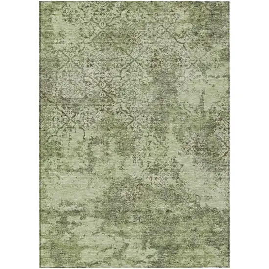 Artichoke Green And Fern Green Floral Washable Indoor Outdoor Area Rug Photo 2