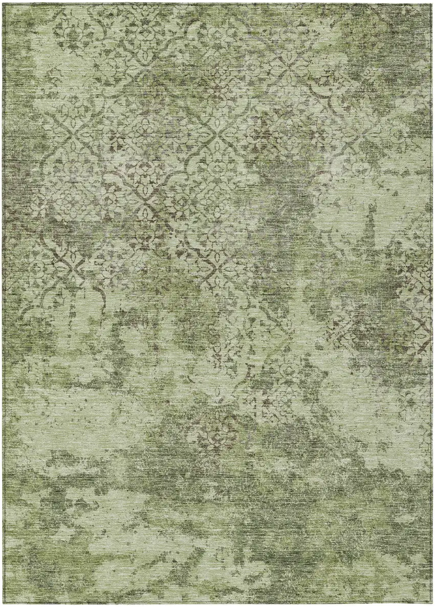 Artichoke Green And Fern Green Floral Washable Indoor Outdoor Area Rug Photo 2