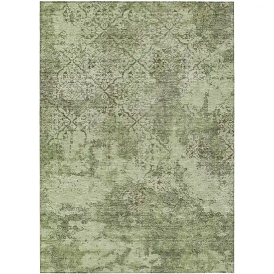 Artichoke Green And Fern Green Floral Washable Indoor Outdoor Area Rug Photo 2