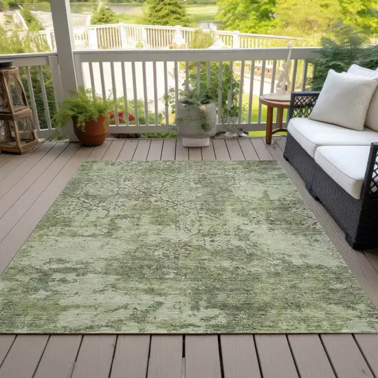 Artichoke Green And Fern Green Floral Washable Indoor Outdoor Area Rug Photo 6