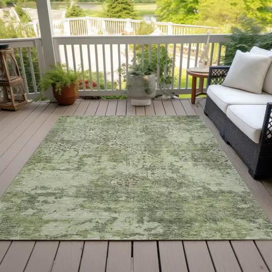 Artichoke Green And Fern Green Floral Washable Indoor Outdoor Area Rug Photo 6
