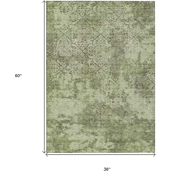 Artichoke Green And Fern Green Floral Washable Indoor Outdoor Area Rug Photo 6