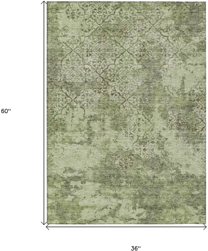 Artichoke Green And Fern Green Floral Washable Indoor Outdoor Area Rug Photo 6