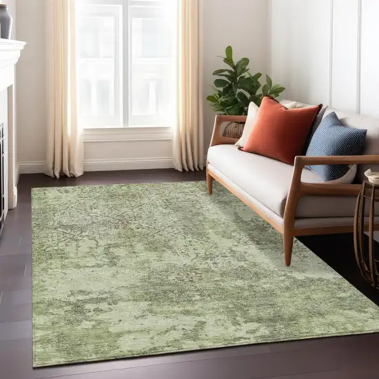 Artichoke Green And Fern Green Floral Washable Indoor Outdoor Area Rug Photo 8