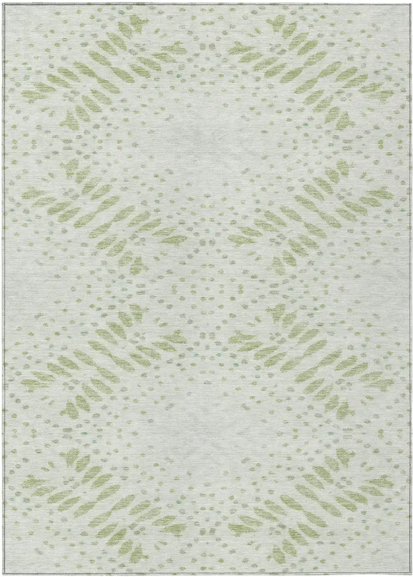 Artichoke Green And Fern Green Floral Washable Indoor Outdoor Area Rug Photo 2